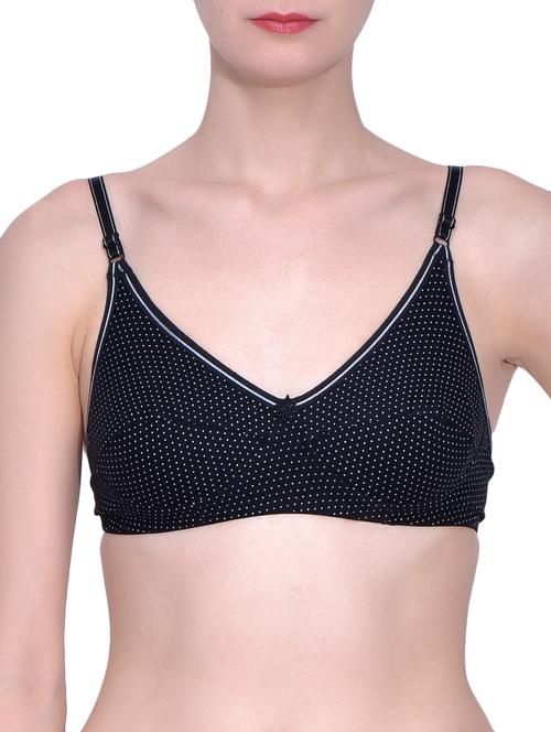 Black Cotton Plain Bra - 9547528 - Very Small Image - 1
