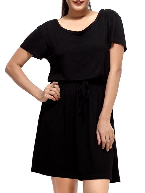 black viscose  short sleeves blouson dress - 9548334 - Very Small Image - 1