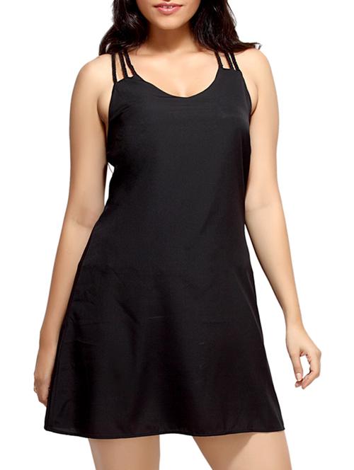 black crepe  sleeveless a-line dress - 9548357 - Very Small Image - 1