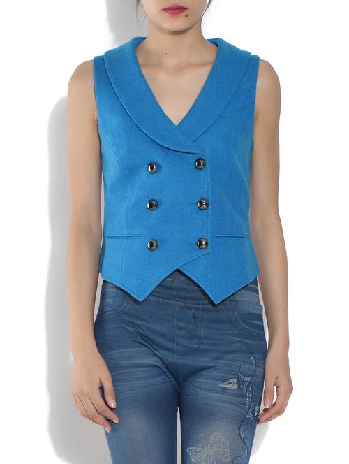 turquoise woolen waist coat - 9552995 - Very Small Image - 1