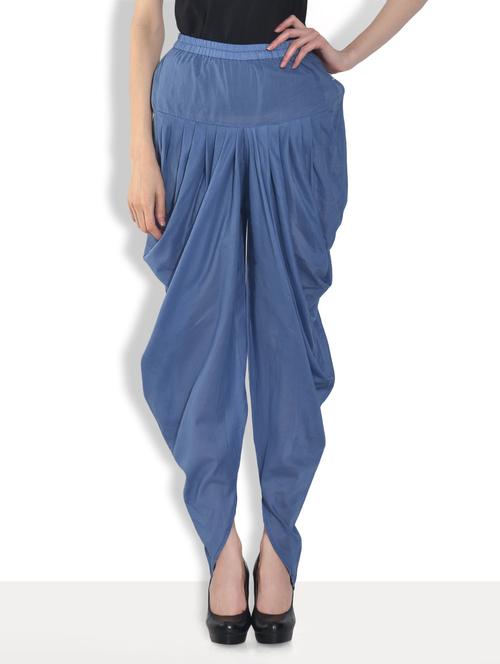 solid blue cotton dhoti pants - 9556648 - Very Small Image - 1