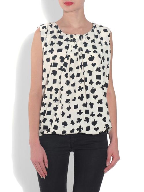 white polka printed sleeveless top - 9557390 - Very Small Image - 1