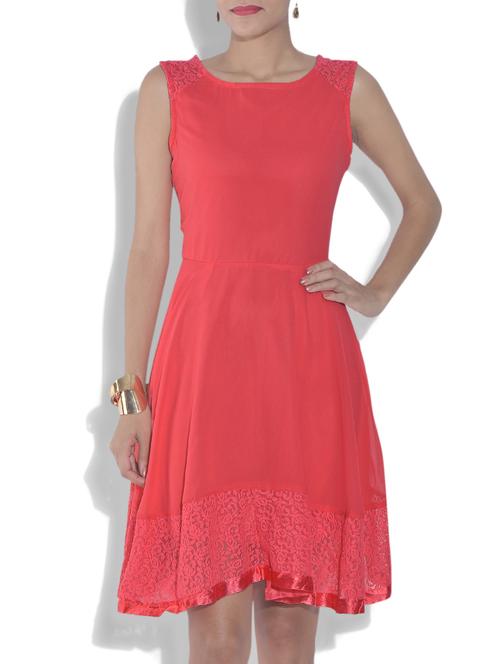 solid pink georgette peplum dress - 9557901 - Very Small Image - 1