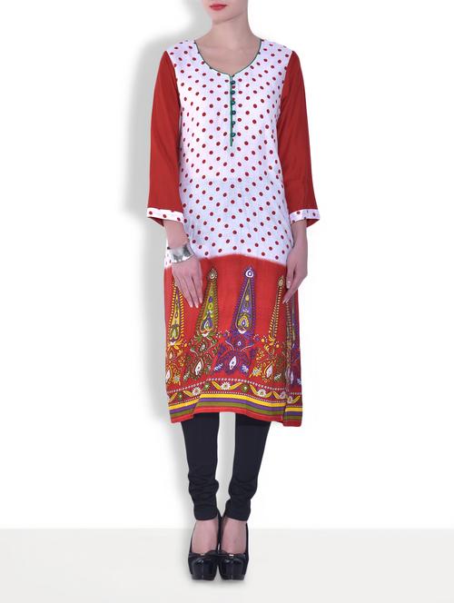 white printed rayon straight kurta - 9560057 - Very Small Image - 1