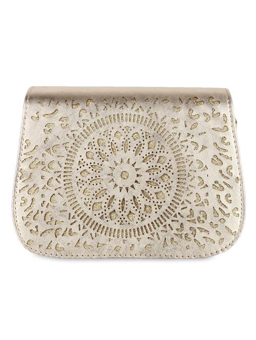 Gold Leatherette Cut Worked Sling Bag - 9566777 - Very Small Image - 1