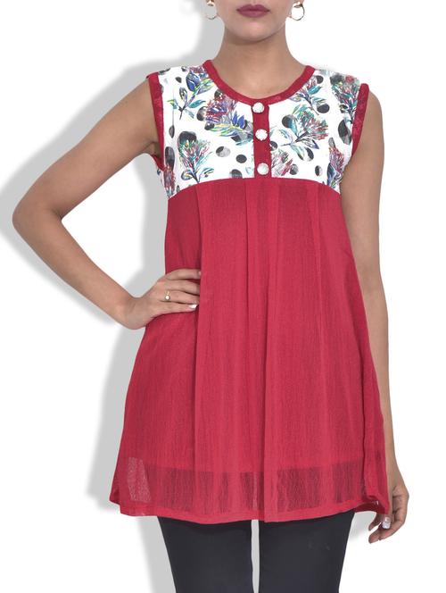 red net top with printed yoke - 9568704 - Very Small Image - 1