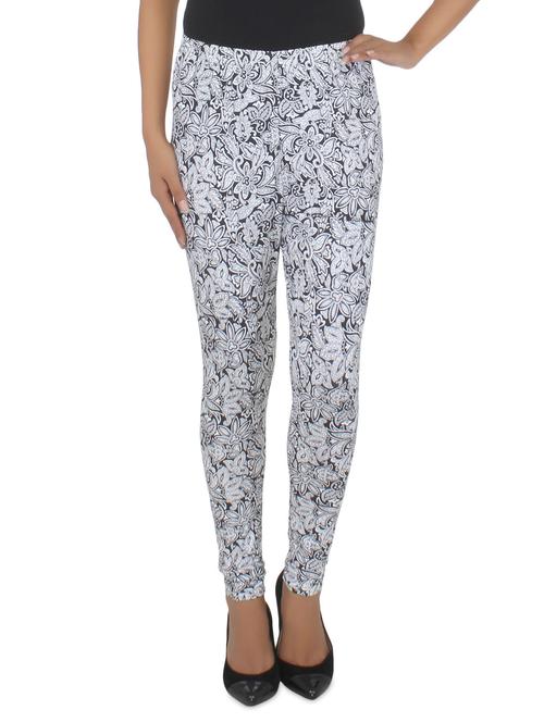 grey and black floral cotton lycra jeggings - 9569502 - Very Small Image - 1