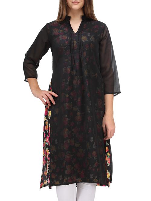 printed black rayon kurta - 9569927 - Very Small Image - 1