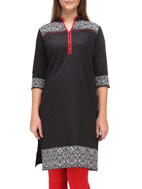 printed black cotton kurta - 9569948 - Very Small Image - 1