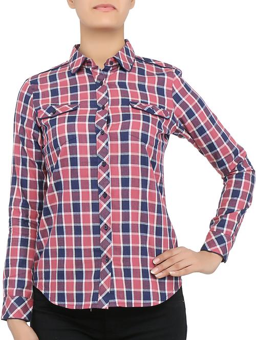 pink n blue cotton checkered shirt - 9570788 - Very Small Image - 1