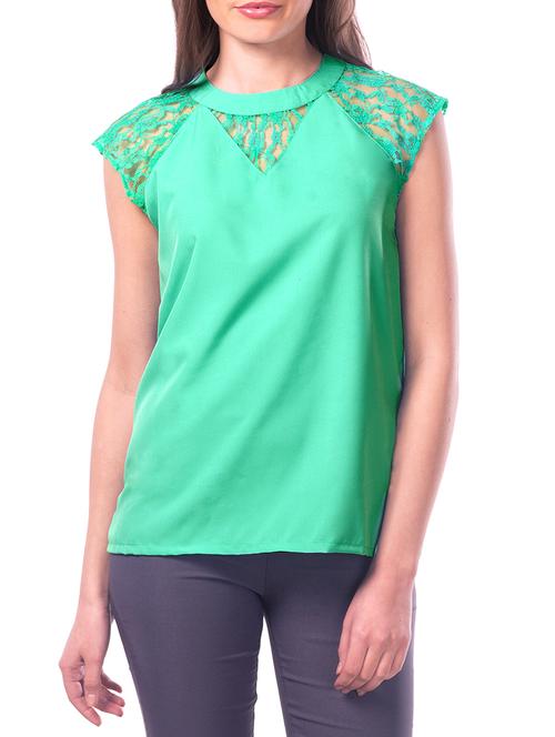 lace panel cap sleeved top - 9572462 - Very Small Image - 1