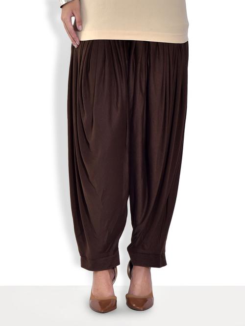 solid brown cotton lycra patiala salwar - 9573415 - Very Small Image - 1