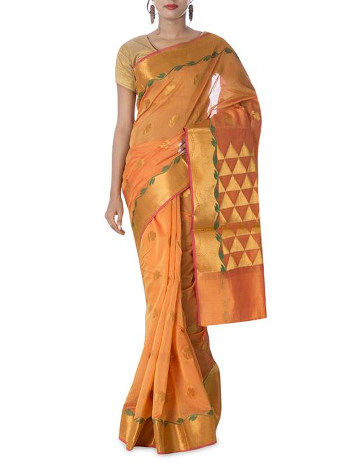 red cotton brocade saree - 9578681 - Very Small Image - 1