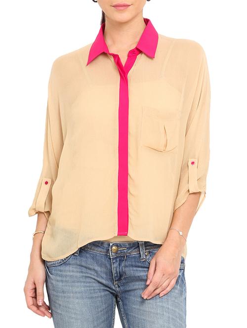 beige full sleeved polyester shirt  - 9578819 - Very Small Image - 1