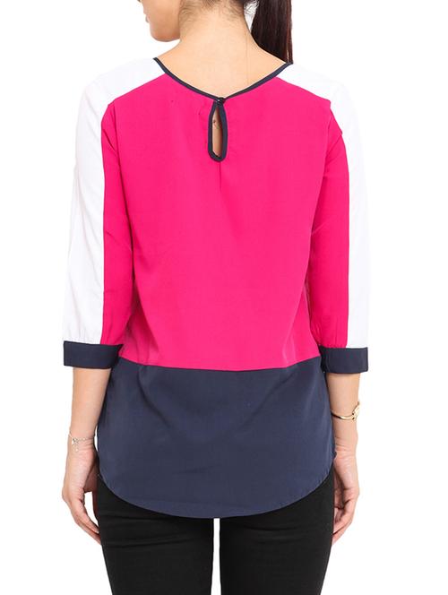 pink color blocked polyester top - 9578825 - Very Small Image - 1