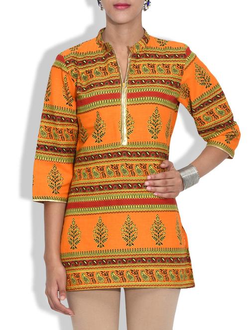 Oarnge Cotton Printed kurta - 9584200 - Very Small Image - 1