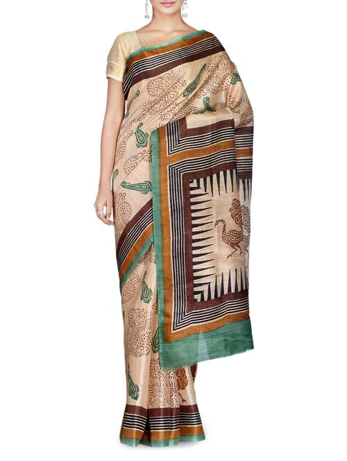 beige printed bhagalpuri silk blend saree - 9586924 - Very Small Image - 1