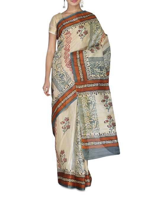 beige printed bhagalpuri silk blend saree - 9587013 - Very Small Image - 1