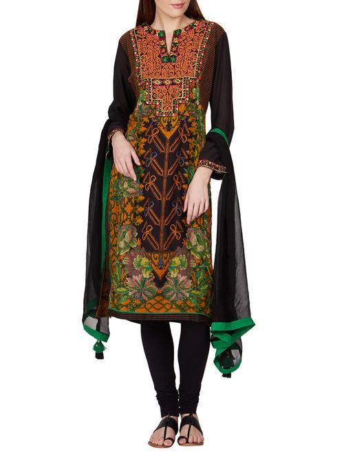 black, mustard viscose cotton georgette ethnic set - 9587391 - Very Small Image - 1