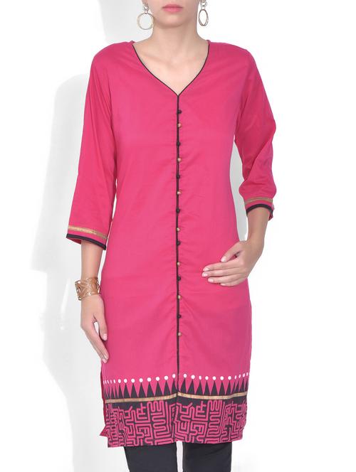 pink cotton straight kurta - 9588298 - Very Small Image - 1