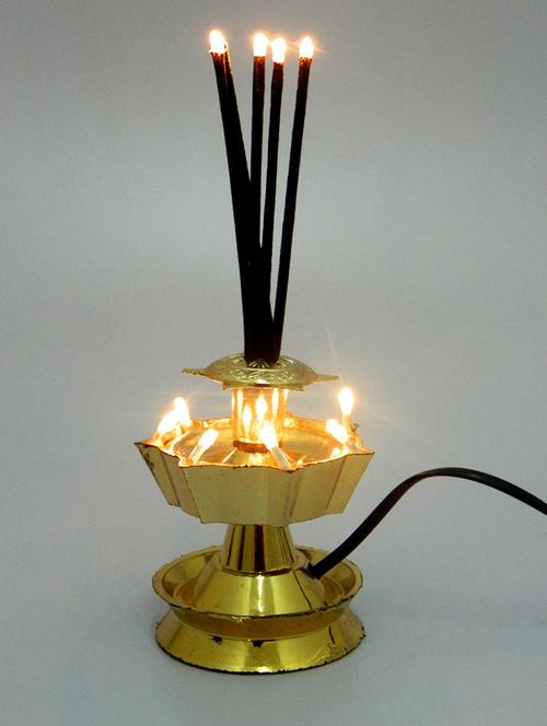 gold electric diya with incense sticks - 9589233 - Very Small Image - 1