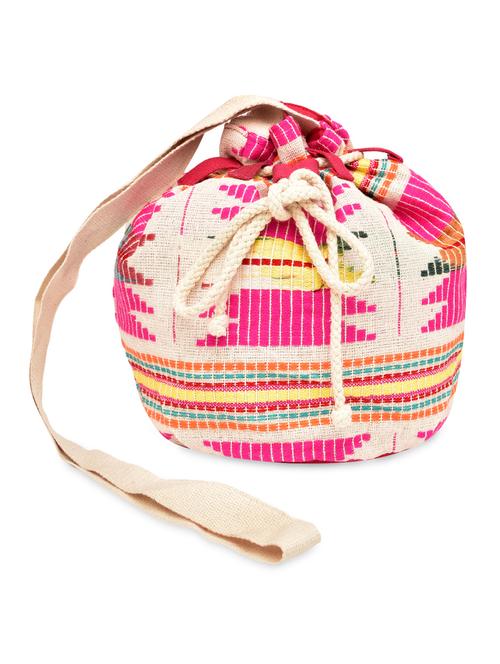 white and pink canvas potli bag - 9591633 - Very Small Image - 1