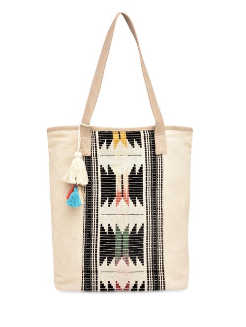 cream tassle embellished canvas tote bag - 9591647 - Very Small Image - 1