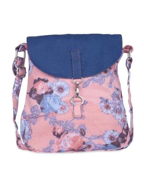 peach floral printed canvas sling bag - 9594059 - Very Small Image - 1