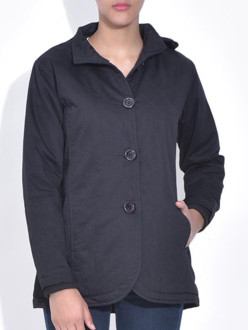 black full sleeves cotton jacket - 9594424 - Very Small Image - 1