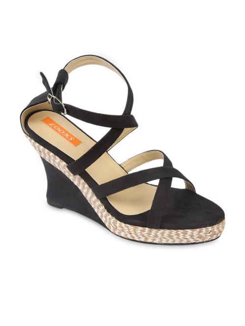 black leatherette open toe wedges - 9594703 - Very Small Image - 1