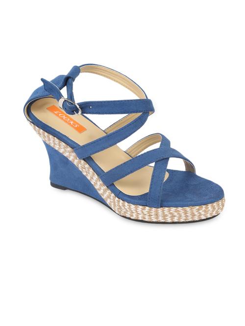 blue leatherette open toe wedges - 9594704 - Very Small Image - 1