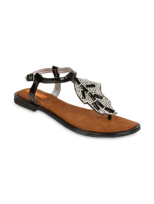 black leatherette studded open toe flats - 9594720 - Very Small Image - 1