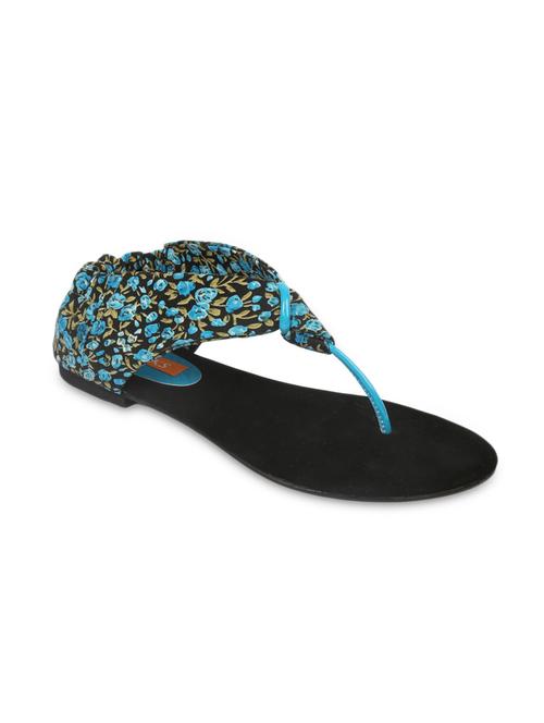 blue leatherette floral printed open toe flats - 9594724 - Very Small Image - 1