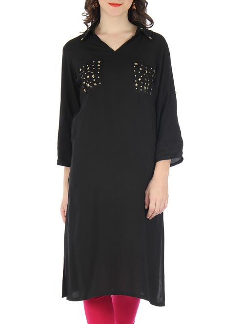 black rayon embellished kurti - 9595801 - Very Small Image - 1