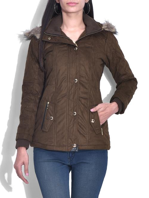 brown hooded suede quilted jacket - 9597328 - Very Small Image - 1