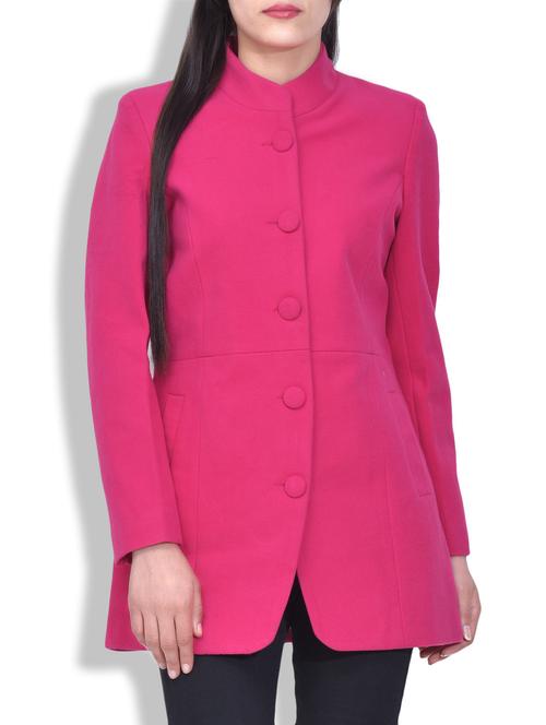 solid fuchsia woollen long coat - 9597345 - Very Small Image - 1