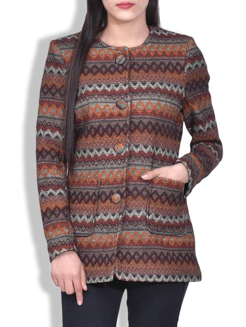 multicoloured woven patterned acrylic coat - 9597347 - Very Small Image - 1
