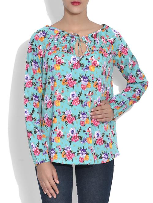 blue floral print top - 9597554 - Very Small Image - 1