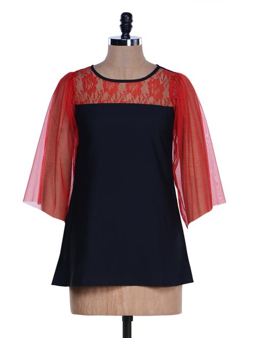 solid black top with red lacy sleeves - 959788 - Very Small Image - 1