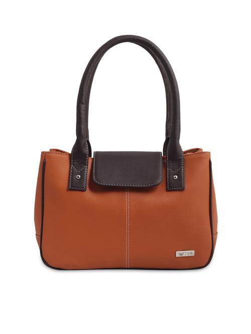 brown solid leatherette handbag - 9599213 - Very Small Image - 1