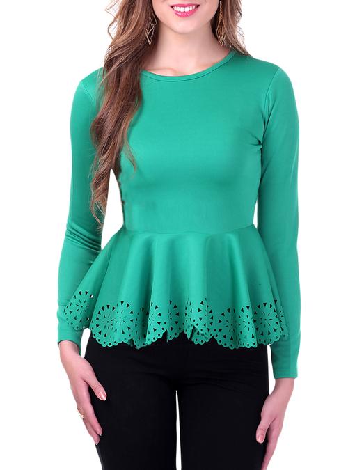 teal cutwork detail peplum top - 9600821 - Very Small Image - 1