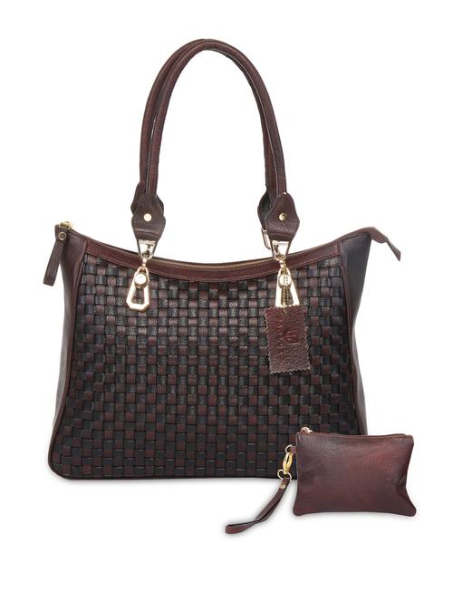 brown and black textured leather handbag set - 9601591 - Very Small Image - 1