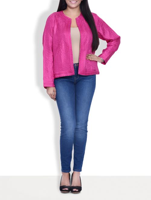 pink silk full-sleeved jacket - 9601891 - Very Small Image - 1
