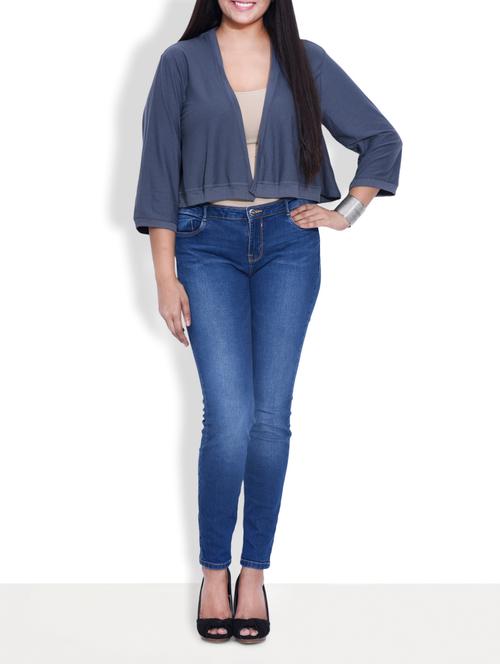 solid grey rayon open front shrug - 9601910 - Very Small Image - 1