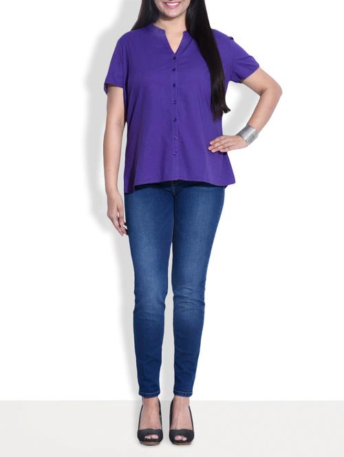 solid purple cotton shirt - 9601999 - Very Small Image - 1