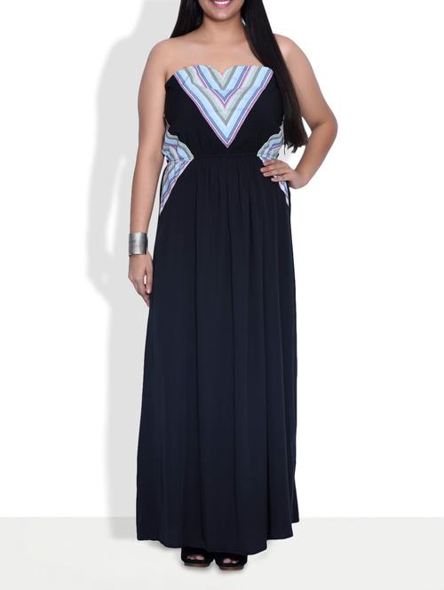 black strapless printed maxi dress - 9602024 - Very Small Image - 1
