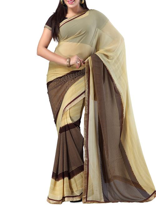 beige georgette embroidered saree - 9603879 - Very Small Image - 1
