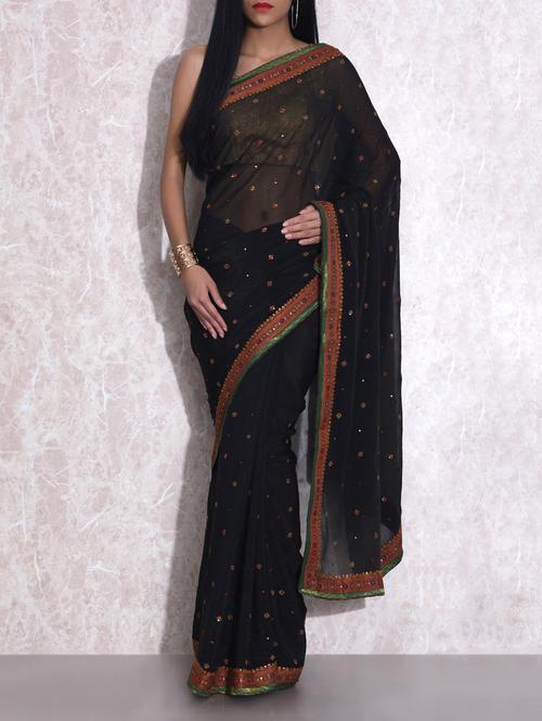 black embroidered georgette saree - 9604857 - Very Small Image - 1