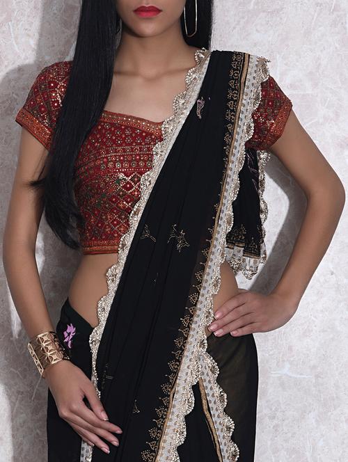 Maroon embroidered stitched blouse - 9604865 - Very Small Image - 1