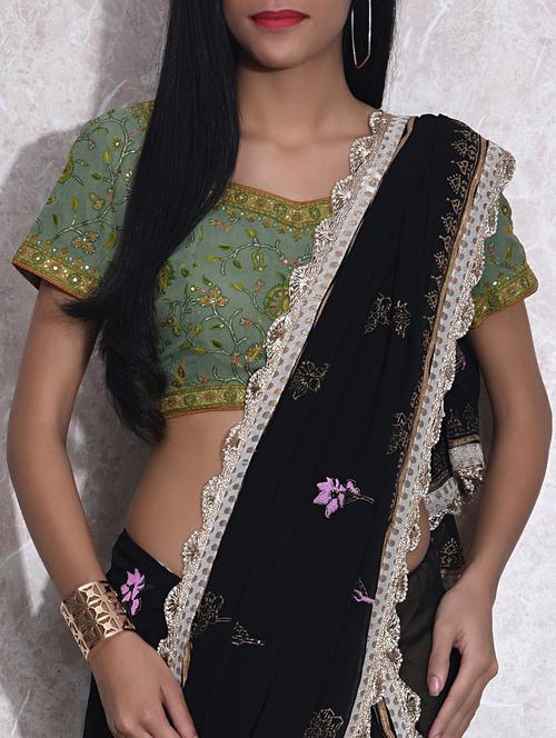 Green embroidered stitched georgette blouse - 9604866 - Very Small Image - 1